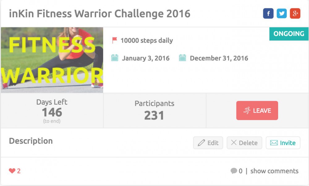 Fitness Warrior Challenge on inKin Social Fitness Platform